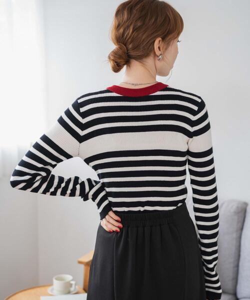 WEGO（ウィゴー）の「WEGO/パネルボーダーニットトップ（ニット/セーター・レディース・ブラウン/ホワイト/グリーン・FREE）」の12枚目の写真