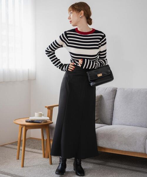 WEGO（ウィゴー）の「WEGO/パネルボーダーニットトップ（ニット/セーター・レディース・ブラウン/ホワイト/グリーン・FREE）」の13枚目の写真