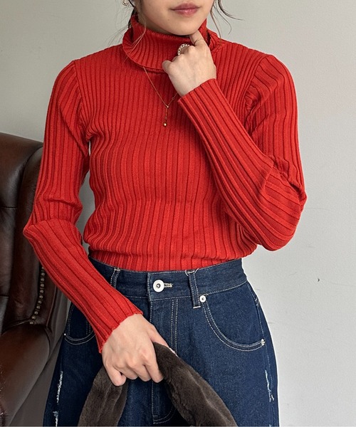 Thevon（ゼボン）の「裏リブタートルニットプルオーバー（ニット/セーター・レディース・オレンジ/ブルー/アイボリー/モカ/ブラック/オフホワイト・FREE）」の18枚目の写真