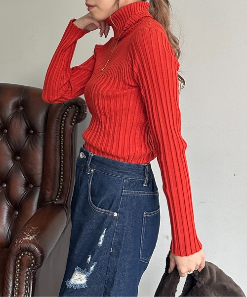 Thevon（ゼボン）の「裏リブタートルニットプルオーバー（ニット/セーター・レディース・オレンジ/ブルー/アイボリー/モカ/ブラック/オフホワイト・FREE）」の19枚目の写真