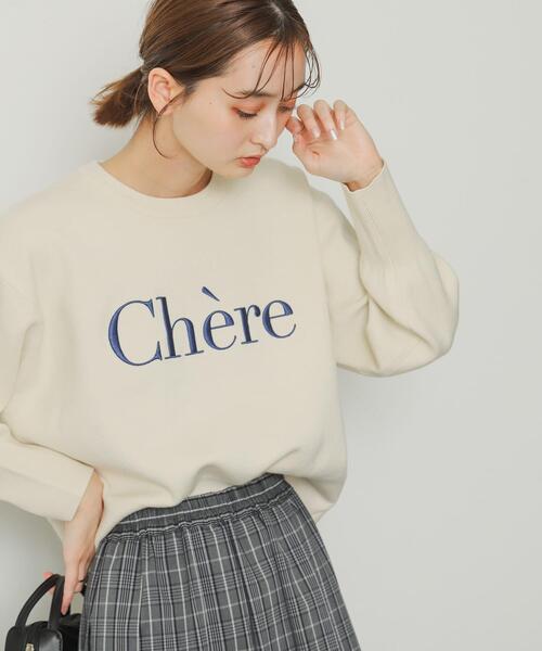 HEYUMM（ヘユム）の「ロゴシシュウセーター（ニット/セーター・レディース・チャコールグレー/ベージュ/アイボリー・ONE）」の4枚目の写真