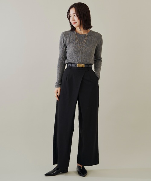 Shelly island（シェリーアイランド）の「クルーネックリブニットトップス（ニット/セーター・レディース・グレー/ブラック/ホワイト・FREE）」の11枚目の写真