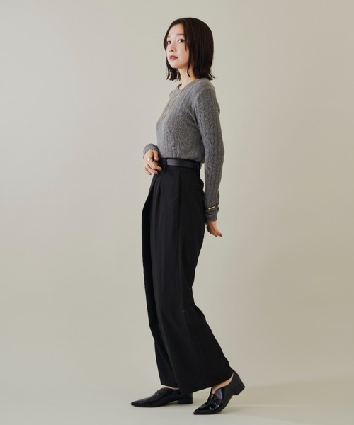 Shelly island（シェリーアイランド）の「クルーネックリブニットトップス（ニット/セーター・レディース・グレー/ブラック/ホワイト・FREE）」の13枚目の写真