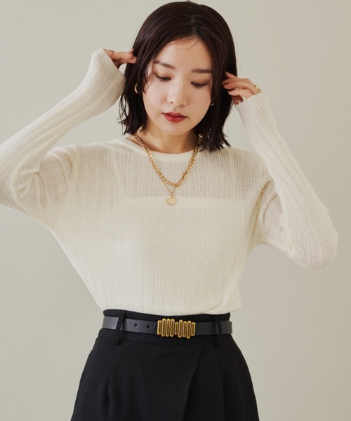 Shelly island（シェリーアイランド）の「クルーネックリブニットトップス（ニット/セーター・レディース・グレー/ブラック/ホワイト・FREE）」の14枚目の写真