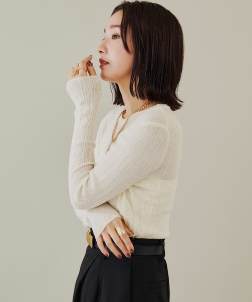 Shelly island（シェリーアイランド）の「クルーネックリブニットトップス（ニット/セーター・レディース・グレー/ブラック/ホワイト・FREE）」の15枚目の写真