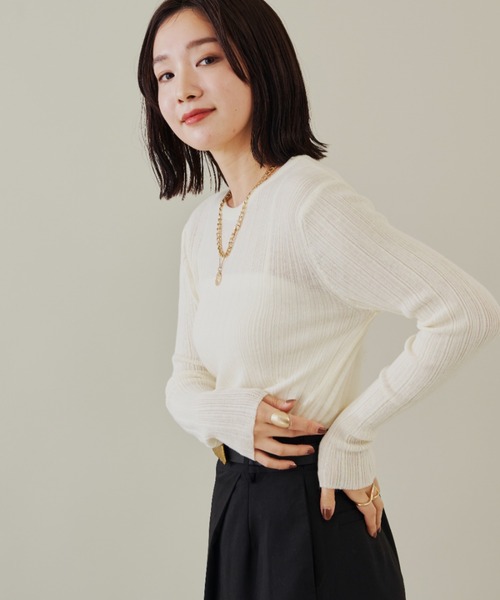 Shelly island（シェリーアイランド）の「クルーネックリブニットトップス（ニット/セーター・レディース・グレー/ブラック/ホワイト・FREE）」の16枚目の写真