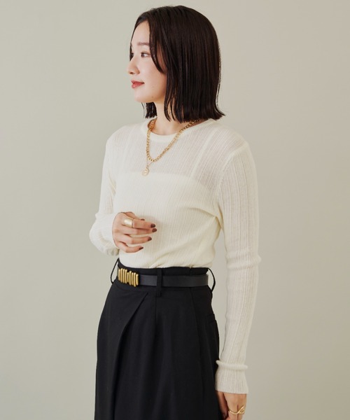 Shelly island（シェリーアイランド）の「クルーネックリブニットトップス（ニット/セーター・レディース・グレー/ブラック/ホワイト・FREE）」の19枚目の写真