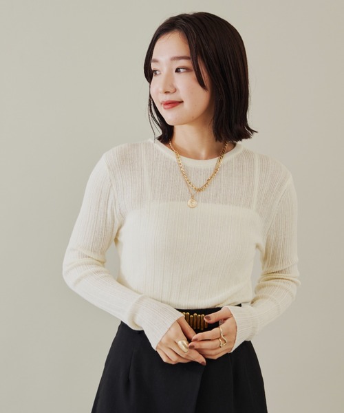 Shelly island（シェリーアイランド）の「クルーネックリブニットトップス（ニット/セーター・レディース・グレー/ブラック/ホワイト・FREE）」の17枚目の写真