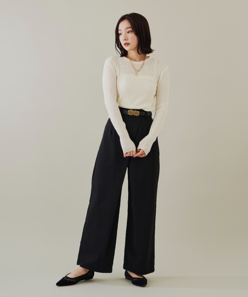 Shelly island（シェリーアイランド）の「クルーネックリブニットトップス（ニット/セーター・レディース・グレー/ブラック/ホワイト・FREE）」の20枚目の写真