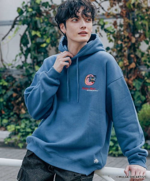 MULGA（モルガ）の「【MULGA THE LIFE】裏起毛/コラボプリントルーズプルオーバーパーカー（スウェット・メンズ・ホワイト/グリーン/グレー/ブルー/ブラック・MEDIUM/LARGE）」の5枚目の写真