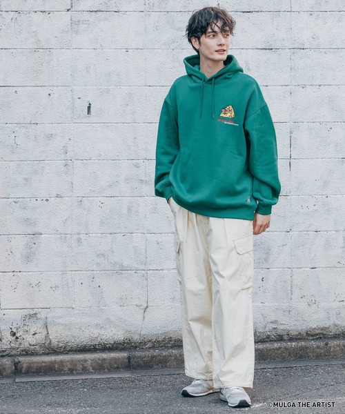 MULGA（モルガ）の「【MULGA THE LIFE】裏起毛/コラボプリントルーズプルオーバーパーカー（スウェット・メンズ・ホワイト/グリーン/グレー/ブルー/ブラック・MEDIUM/LARGE）」の9枚目の写真