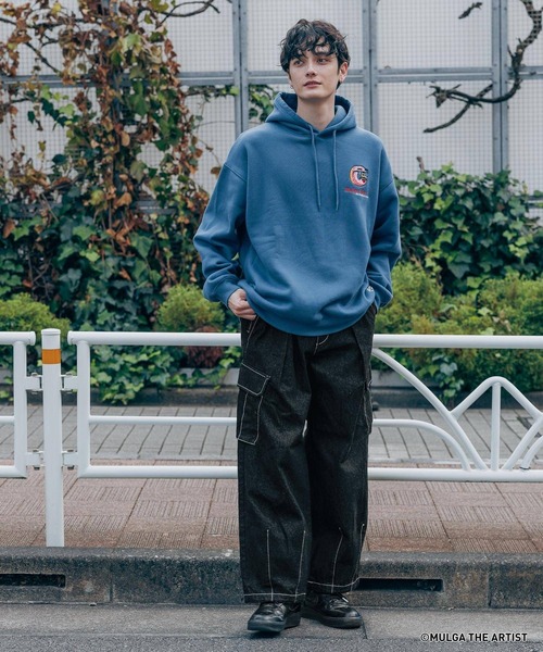 MULGA（モルガ）の「【MULGA THE LIFE】裏起毛/コラボプリントルーズプルオーバーパーカー（スウェット・メンズ・ホワイト/グリーン/グレー/ブルー/ブラック・MEDIUM/LARGE）」の10枚目の写真