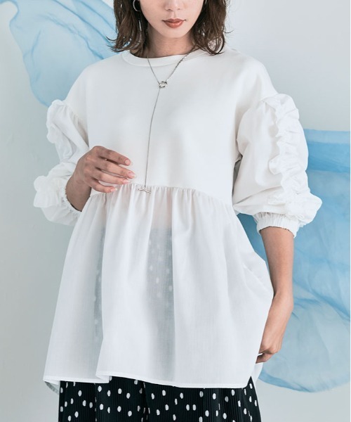 kirakiraShop(キラキラショップ)の「ダンボール ドッキング チュニック ブラウス(スウェット・レディース・ブラック/オフホワイト・M)」の14枚目の写真