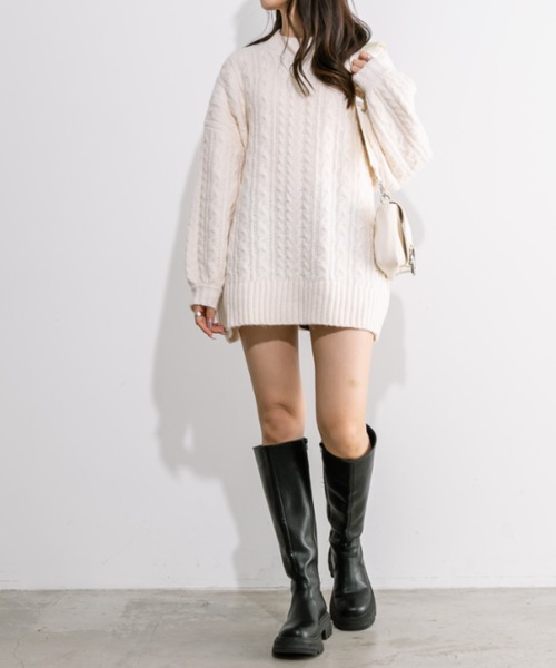 OLIVE des OLIVE(オリーブデオリーブ)の「もちもちケーブルワンピ 1041090020(ワンピース・レディース・ピンクベージュ/トップグレー/アイボリー・FREE)」の4枚目の写真