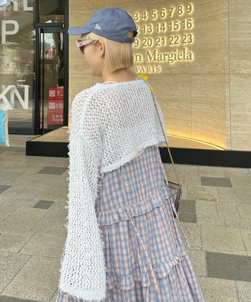 Alley by w closet（アリーバイダブルクローゼット）の「【Alley】チュールメッシュ編クロップドトップス（ニット/セーター・レディース・イエロー/オフホワイト/イエロー系その他・FREE）」の13枚目の写真