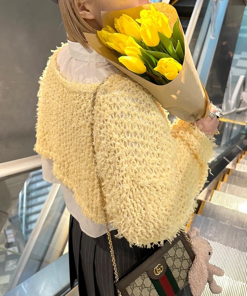 Alley by w closet（アリーバイダブルクローゼット）の「【Alley】チュールメッシュ編クロップドトップス（ニット/セーター・レディース・イエロー/オフホワイト/イエロー系その他・FREE）」の15枚目の写真