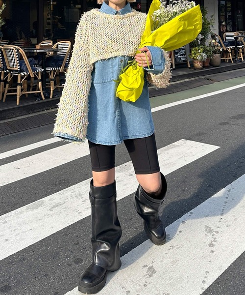 Alley by w closet（アリーバイダブルクローゼット）の「【Alley】チュールメッシュ編クロップドトップス（ニット/セーター・レディース・イエロー/オフホワイト/イエロー系その他・FREE）」の18枚目の写真