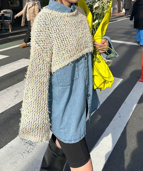 Alley by w closet（アリーバイダブルクローゼット）の「【Alley】チュールメッシュ編クロップドトップス（ニット/セーター・レディース・イエロー/オフホワイト/イエロー系その他・FREE）」の19枚目の写真