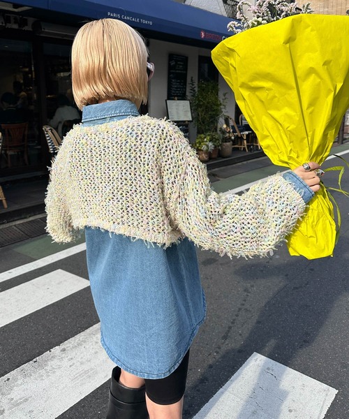 Alley by w closet（アリーバイダブルクローゼット）の「【Alley】チュールメッシュ編クロップドトップス（ニット/セーター・レディース・イエロー/オフホワイト/イエロー系その他・FREE）」の20枚目の写真