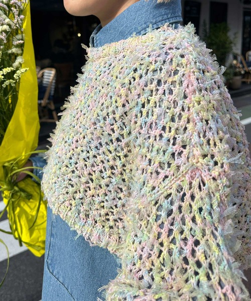 Alley by w closet（アリーバイダブルクローゼット）の「【Alley】チュールメッシュ編クロップドトップス（ニット/セーター・レディース・イエロー/オフホワイト/イエロー系その他・FREE）」の21枚目の写真