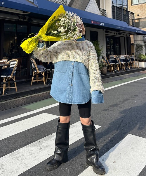 Alley by w closet（アリーバイダブルクローゼット）の「【Alley】チュールメッシュ編クロップドトップス（ニット/セーター・レディース・イエロー/オフホワイト/イエロー系その他・FREE）」の22枚目の写真