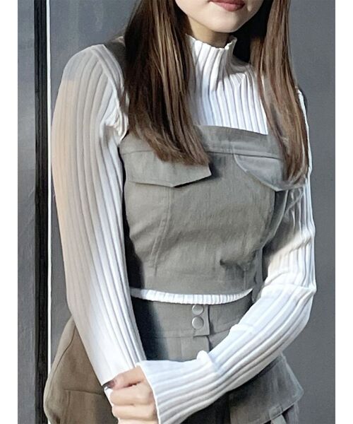 MURUA（ムルーア）の「ワイドリブニット（ニット/セーター・レディース・ダークグレー/ホワイト/ライトグリーン・FREE）」の2枚目の写真