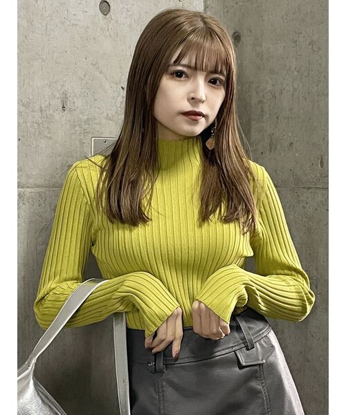 MURUA（ムルーア）の「ワイドリブニット（ニット/セーター・レディース・ダークグレー/ホワイト/ライトグリーン・FREE）」の12枚目の写真