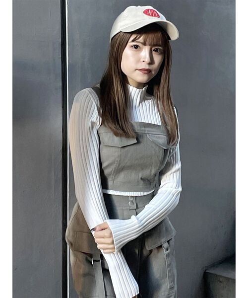 MURUA（ムルーア）の「ワイドリブニット（ニット/セーター・レディース・ダークグレー/ホワイト/ライトグリーン・FREE）」の13枚目の写真