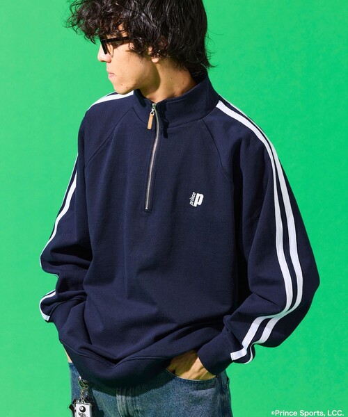 FREAK'S STORE（フリークスストア）の「prince/プリンス prince リラックスフィット ライン 裏毛 ラグランスリーブ ハーフジップスウェット（スウェット・メンズ・オフホワイト/チャコールグレー/ネイビー/ライトグレー・MEDIUM/LARGE）」の5枚目の写真