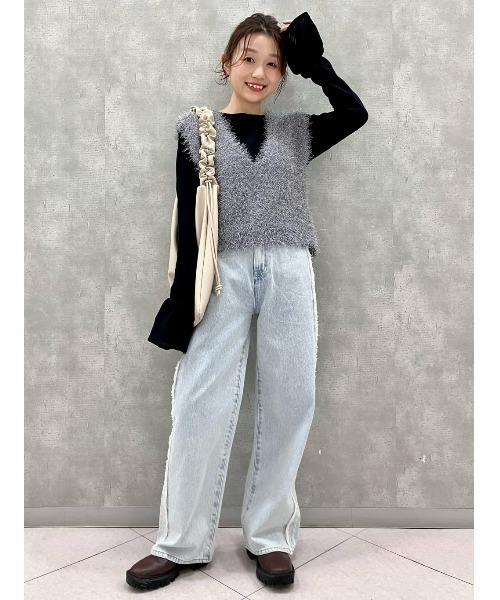 BACK NUMBER（バックナンバー）の「【BACK NUMBER】脇フリンジワイドパンツ（デニムパンツ・レディース・ライトインディゴブルー・M/L/S）」の17枚目の写真