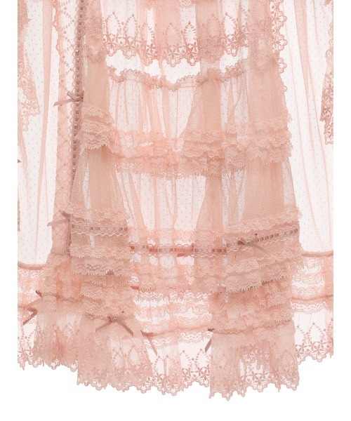 最終値下げ！新品 ピンクハウス♥薔薇レース付き綿ローン×ドットチュールタブリエ PINK HOUSE ワンピース フロッキードットチュールフリル使い