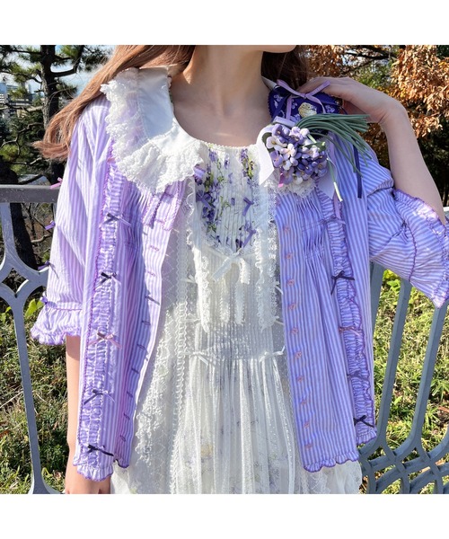 美品✨ピンクハウス ダブリエ ミントグリーン ロゴ 豪華リボン フリル レース PINK HOUSE（ピンクハウス）の「ドットチュールフリルタブリエ