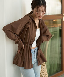 sea.（シードット）の「[ ラッシュガード ] 指穴付きウエストストリング肩フリルパーカー（ラッシュガード）」