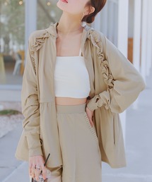 sea.（シードット）の「[ ラッシュガード ] 指穴付きウエストストリング肩フリルパーカー（ラッシュガード）」