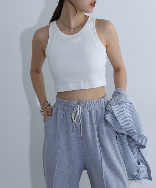 COLONY 2139（コロニートゥーワンスリーナイン）の「カップ付テレコアメスリタンクトップ（タンクトップ・レディース・ブラック/オフホワイト・FREE）」の8枚目の写真