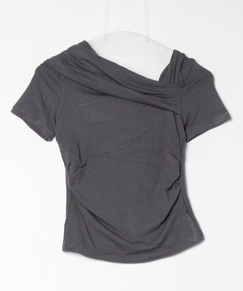 tシャツ ワンショルギャザーカットトップス レディース 3color 】ストラップリボンワンショルサイドギャザートップス
