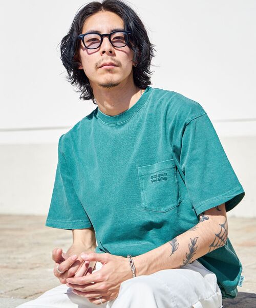 FFEIN(フェイン)の「【FFEIN(フェイン)】ピグメントポケット刺繍Tシャツ / ビックシルエット ドローコード(Tシャツ/カットソー・メンズ・グリーン/ホワイト/パープル/イエロー/チャコール・LARGE/MEDIUM/SMALL)」の4枚目の写真
