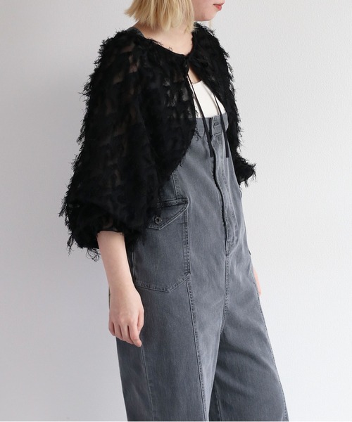 cepo（セポ）の「ツッキリフリンジレース ボレロリボンブラウス（カーディガン/ボレロ・レディース・オフホワイト/ブラック・M）」の2枚目の写真