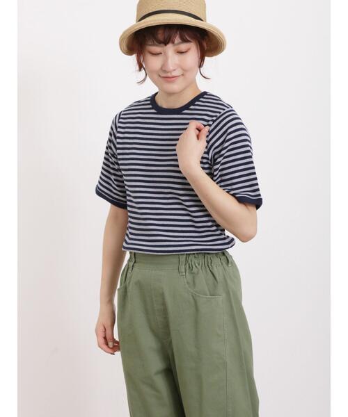 Samansa Mos2(サマンサ モスモス)の「ワッフルボーダーTシャツ(Tシャツ/カットソー・レディース・ネイビー/ミント/キナリ/オフホワイト・F)」の1枚目の写真