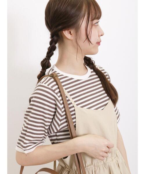 Samansa Mos2(サマンサ モスモス)の「ワッフルボーダーTシャツ(Tシャツ/カットソー・レディース・ネイビー/ミント/キナリ/オフホワイト・F)」の3枚目の写真