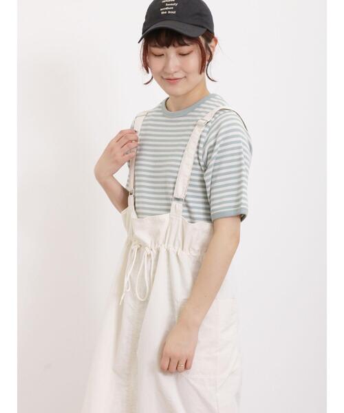 Samansa Mos2(サマンサ モスモス)の「ワッフルボーダーTシャツ(Tシャツ/カットソー・レディース・ネイビー/ミント/キナリ/オフホワイト・F)」の4枚目の写真