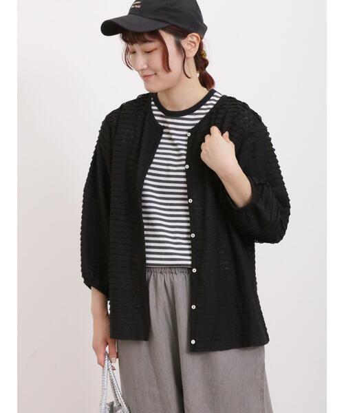 Samansa Mos2(サマンサ モスモス)の「ワッフルボーダーTシャツ(Tシャツ/カットソー・レディース・ネイビー/ミント/キナリ/オフホワイト・F)」の8枚目の写真