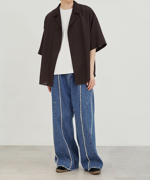 【PUBLIC TOKYO】フリンジカットライン☆ワイド☆ブラックデニム PUBLIC TOKYO（パブリックトウキョウ）の「PUBLIC DENIM フリンジ