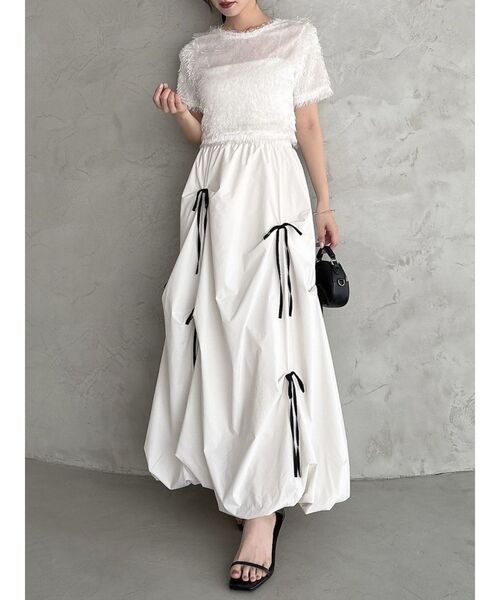 dazzlin(ダズリン)の「ランダムタックリボンバルーンスカート(スカート・レディース・ブラック/アイボリー/ピンク/オフホワイト・MEDIUM/SMALL)」の2枚目の写真