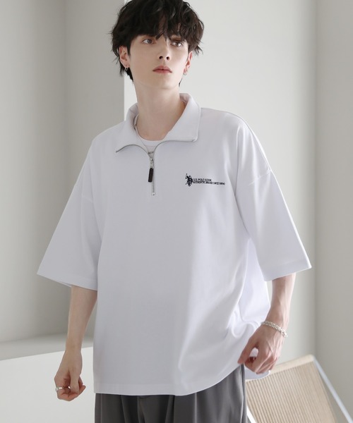 U.S. POLO ASSN.（ユーエスポロアッスン）の「U.S. POLO ASSN. 別注 ワンポイント刺繍ヘビーウェイトハーフジップTシャツ（Tシャツ/カットソー・メンズ・ホワイト/ブルー/ブラック/ライトベージュ・S/M/L）」の2枚目の写真