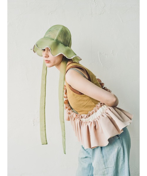 ORIENT MILLINERY(オリエント ミリナリー)の「rosemallow【ローズマロウ】シアーつば広ハット(ハット・レディース・グリーン/ホワイト/ベージュ/ブラック・FREE)」の10枚目の写真