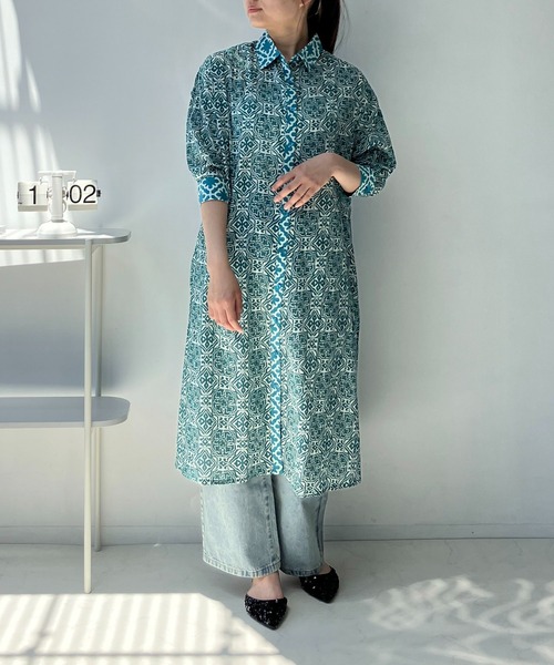 AS KNOW AS plus（アズノゥアズプラス）の「◎インドコットン シャツワンピ―ス（シャツワンピース・レディース・グリーン系/オレンジ系/ブラック系・FREE）」の3枚目の写真