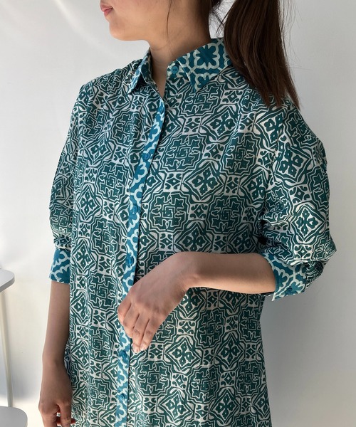 AS KNOW AS plus（アズノゥアズプラス）の「◎インドコットン シャツワンピ―ス（シャツワンピース・レディース・グリーン系/オレンジ系/ブラック系・FREE）」の8枚目の写真