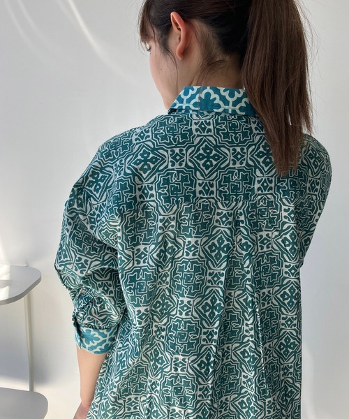 AS KNOW AS plus（アズノゥアズプラス）の「◎インドコットン シャツワンピ―ス（シャツワンピース・レディース・グリーン系/オレンジ系/ブラック系・FREE）」の9枚目の写真