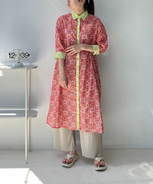 AS KNOW AS plus（アズノゥアズプラス）の「◎インドコットン シャツワンピ―ス（シャツワンピース・レディース・グリーン系/オレンジ系/ブラック系・FREE）」の10枚目の写真